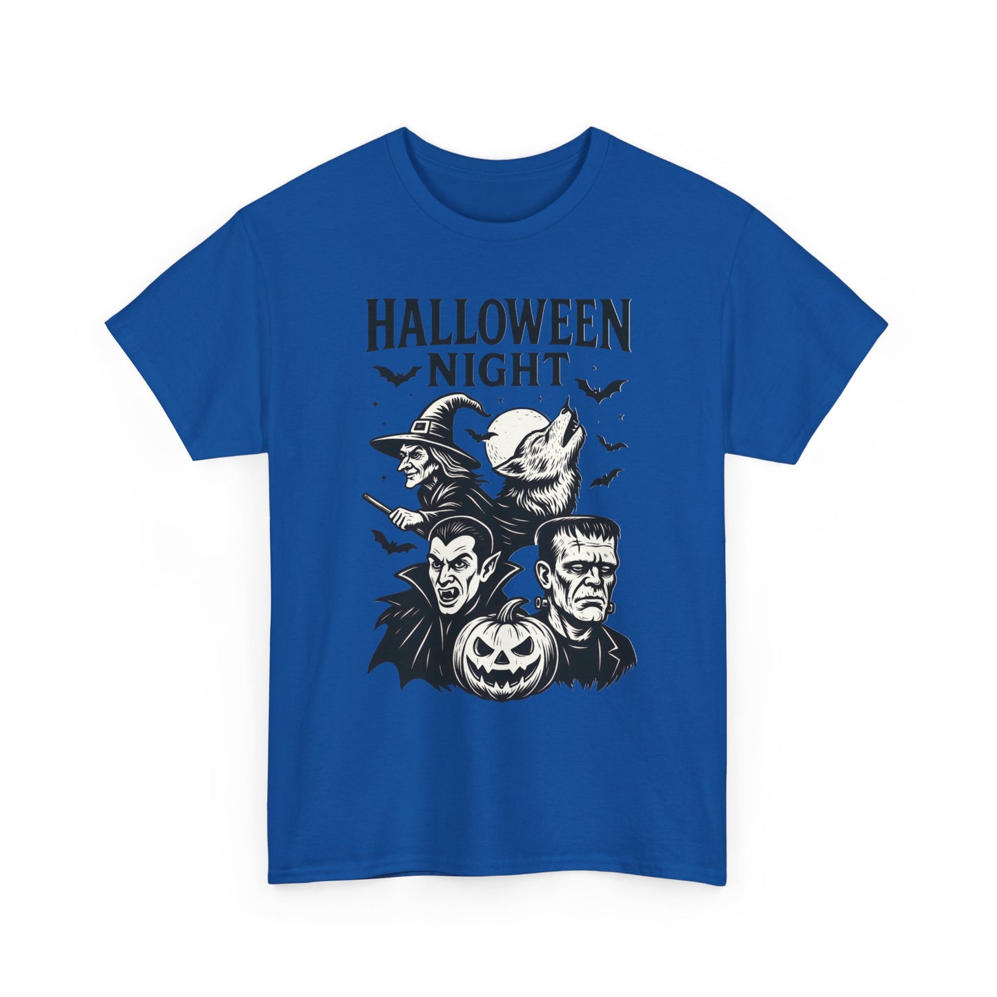 Halloween Night Men's T-Shirt, Classic Monsters Graphic Tee, Witch, Vampire, Frankenstein, Werewolf
