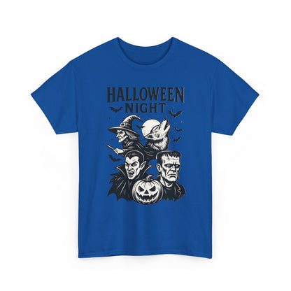 Halloween Night Men's T-Shirt, Classic Monsters Graphic Tee, Witch, Vampire, Frankenstein, Werewolf