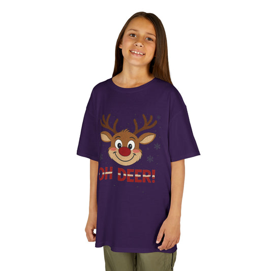 Girls Oh Deer Christmas T-Shirt, Cute Reindeer Kids Holiday Tee