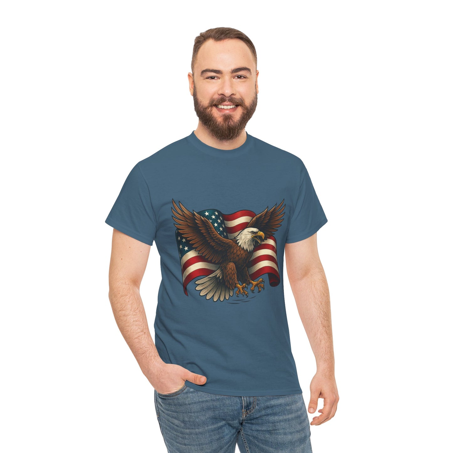 American Eagle Graphic Tee, Patriotic T-Shirt, Fourth of July Apparel, Eagle Love Shirt, Unisex Heavy Cotton Tee