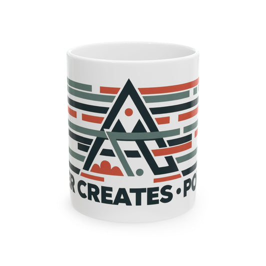 Order Creates Power Coffee Mug, Minimal Geometric Triangle Wraparound Cup, Scandinavian Modern Gift for Men, Ceramic Mug, (11oz, 15oz)