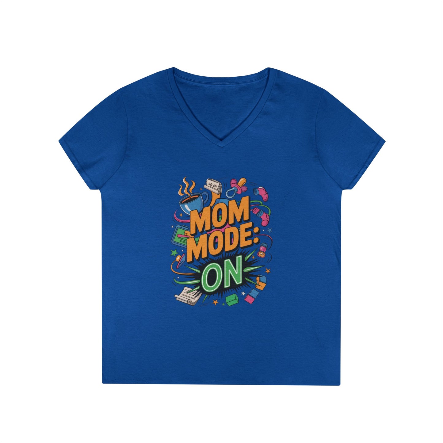 Mom Mode On Ladies V-Neck T-Shirt, Gift for Mom, Mother's Day Gift, Mother's Day Humor T-Shirt, Cute Mama Life Graphic Tee