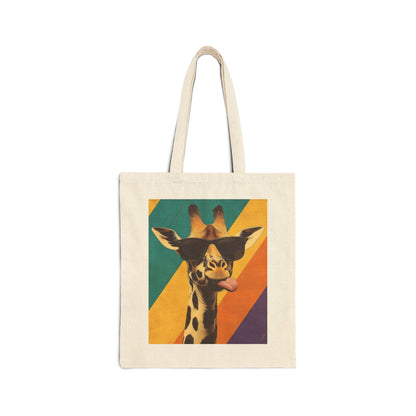 Funny Giraffe Tote Bag, Retro Pop Art Canvas Bag with Sunglasses & Attitude, Colorful Animal Print Tote, Quirky Gift for Cool People, Animal Lover Tote