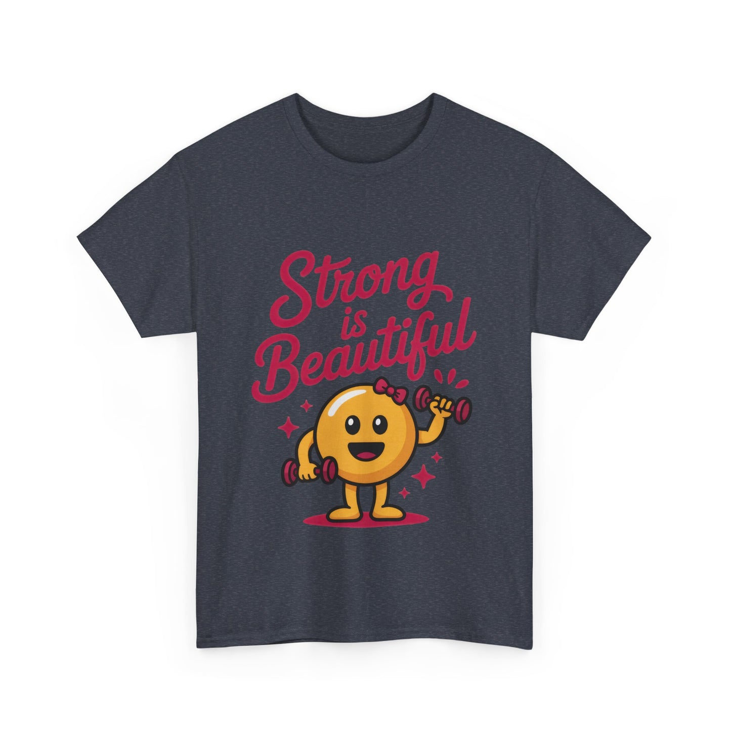 Strong is Beautiful Womens T-Shirt, Cute Fitness Character Graphic Tee, Inspirational Workout Shirt, Gym Motivation Gift for Her