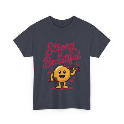 Strong is Beautiful Womens T-Shirt, Cute Fitness Character Graphic Tee, Inspirational Workout Shirt, Gym Motivation Gift for Her