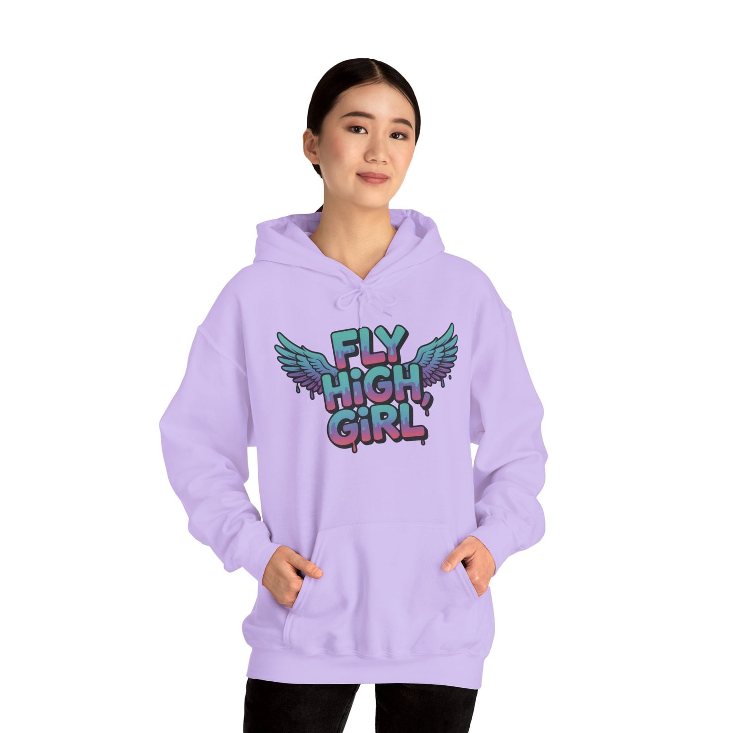 Women's Hoodie Fly High Girl, Angel Wings Graffiti Drip Graphic Pullover, Streetwear Hoodie