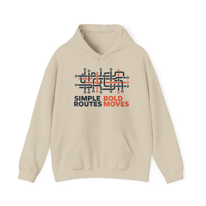 Men's Heavy Blend™ Hooded Sweatshirt, Simple Routes Bold Moves Hoodie, Unisex Metro Map Graphic, Urban Streetwear