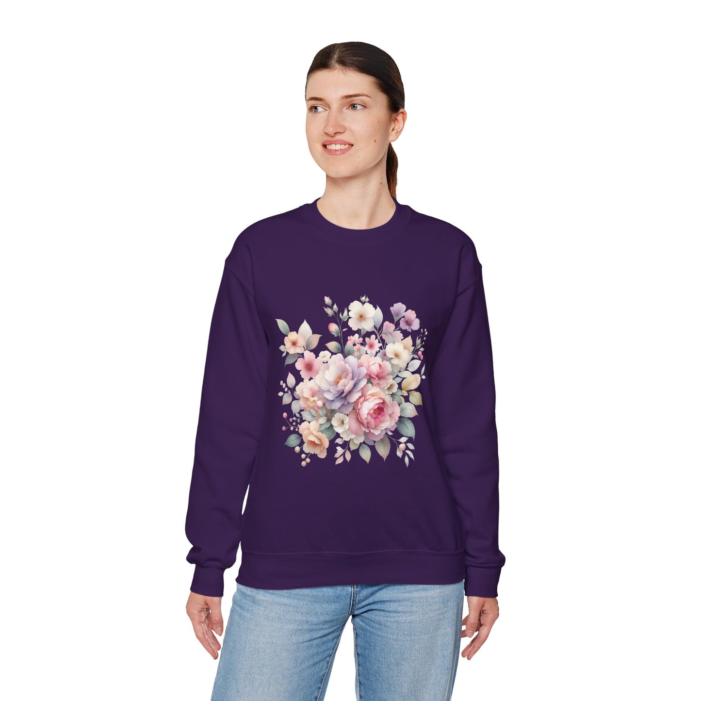 Floral Crewneck Sweatshirt, Cozy Floral Sweatshirt for Spring, Gift for Her, Women's Floral Top, Pastel Floral Sweatshirt