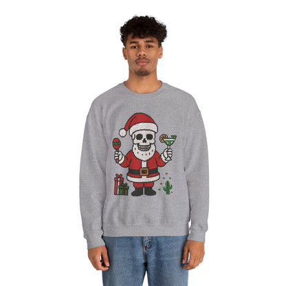 Funny Santa Skull Christmas Men's Sweatshirt, Holiday Margarita Pullover