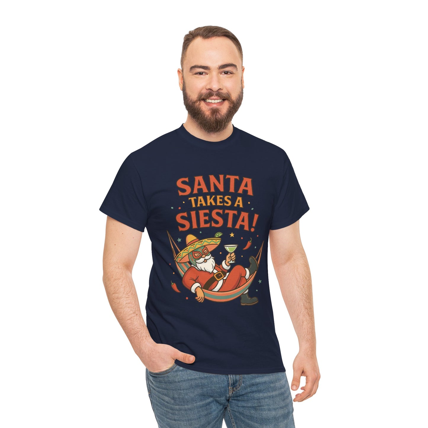 Santa Takes a Siesta Funny Christmas T-Shirt for Men, Mexican Santa Holiday Tee