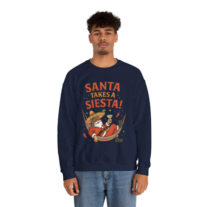 Santa Takes a Siesta Funny Christmas Sweatshirt for Men, Mexican Holiday Jumper