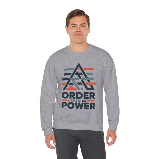 Men's Sweatshirt Order Creates Power, Minimal Geometric Motivational Graphic Pullover, Heavy Blend™ Crewneck Sweatshirt