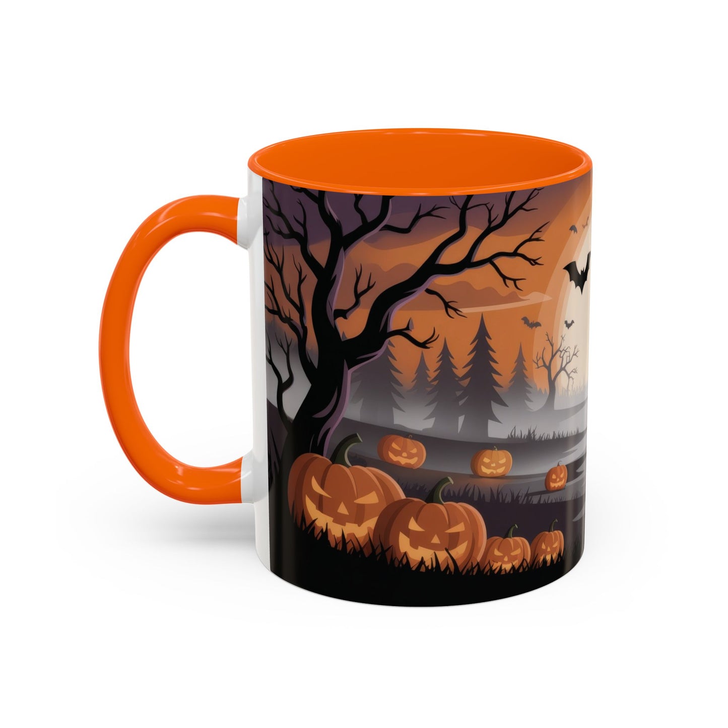 Halloween Pumpkin Forest Mug, Spooky Sunset Landscape Coffee Cup, Gothic Fall Gift for Her - Him, Accent Coffee Mug (11, 15oz)