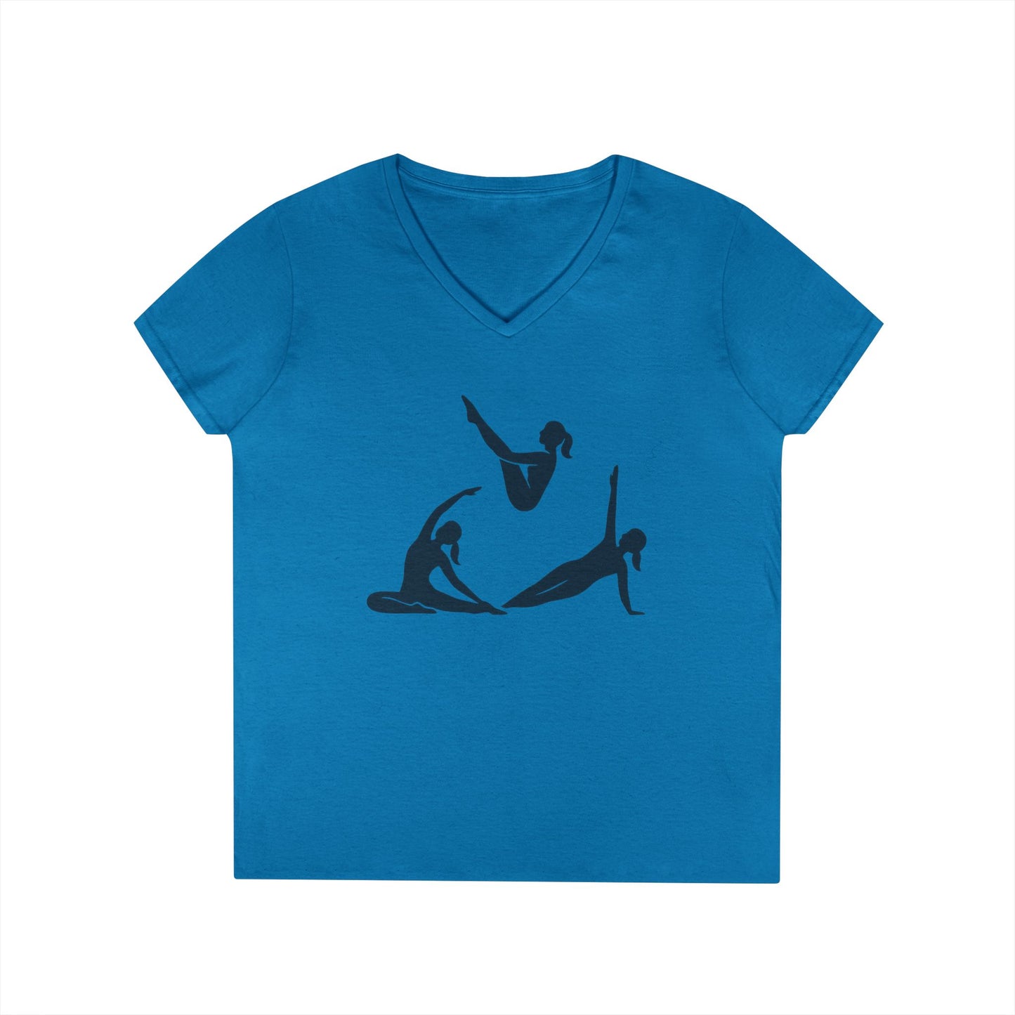 Ladies' V-Neck T-Shirt, Womens Pilates Graphic T-Shirt, Yoga Fitness Tee, Workout Top with Silhouette Print