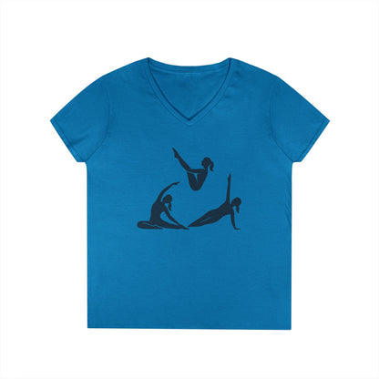 Ladies' V-Neck T-Shirt, Womens Pilates Graphic T-Shirt, Yoga Fitness Tee, Workout Top with Silhouette Print