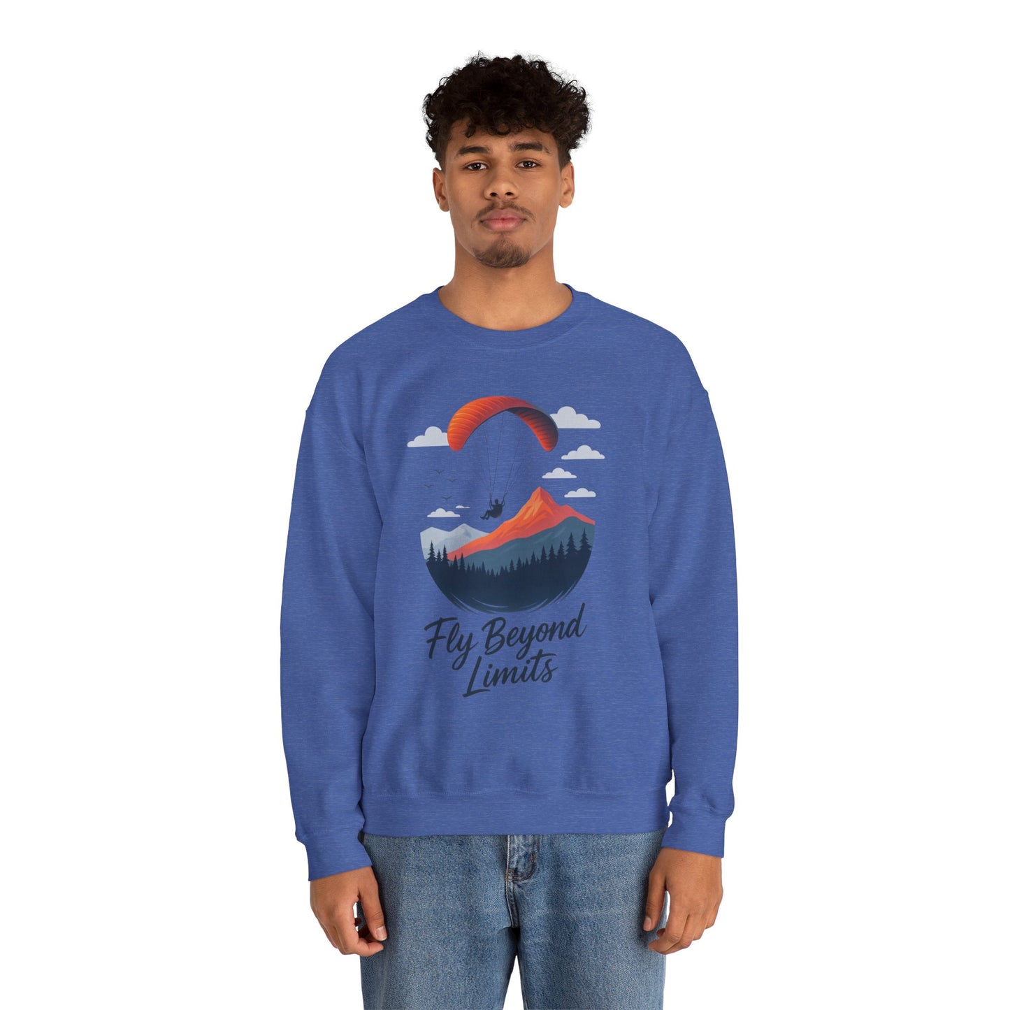 Adventure Inspiration Crewneck Sweatshirt - Fly Beyond Limits, Cozy Outdoor Outfit, Gift for Adventurers, Travel, Motivation Apparel