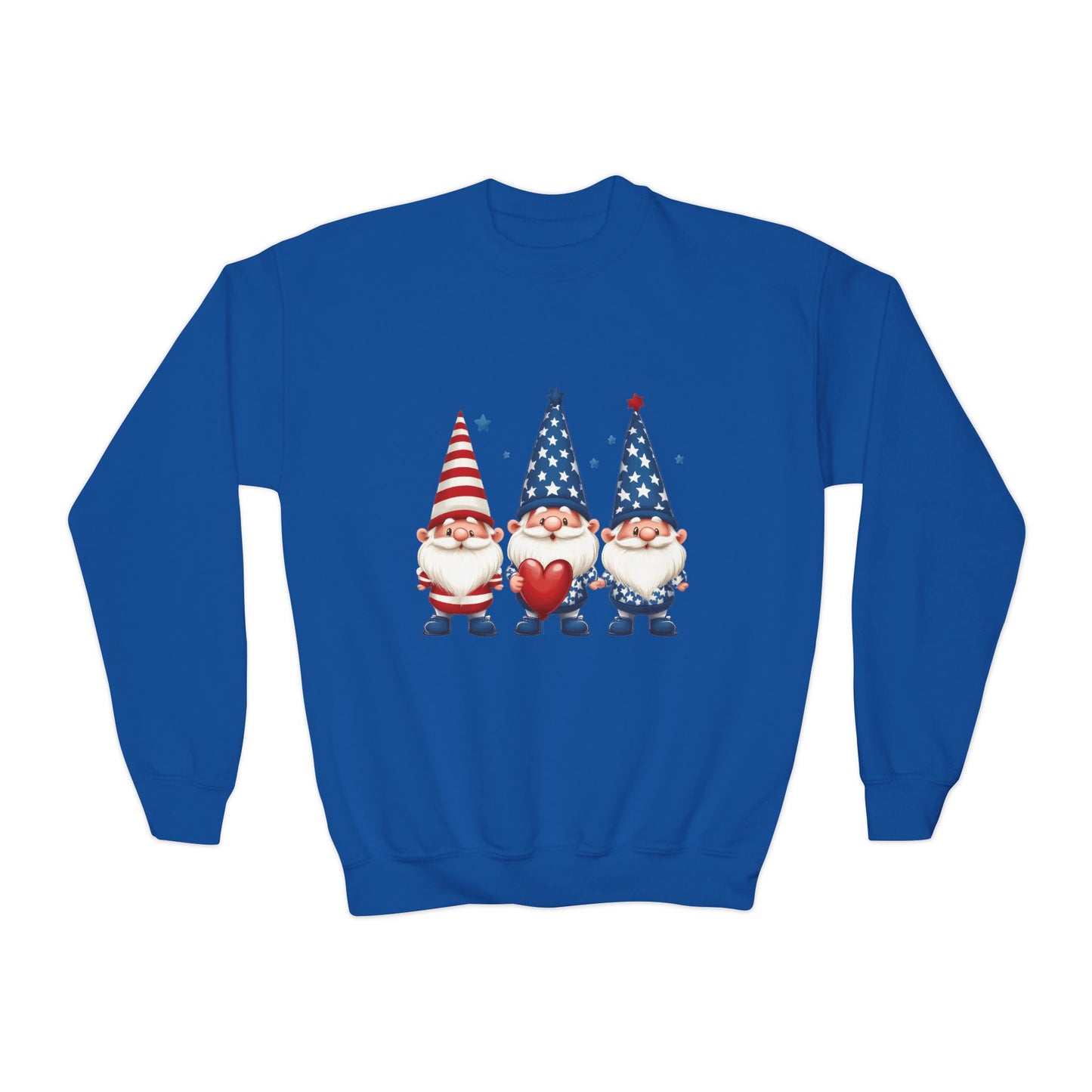 Patriotic Gnome Youth Crewneck Sweatshirt, 4th of July Sweatshirt, Cute Gnome Pullover, Summer Camp Outfit, Kids Holiday Apparel