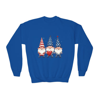 Patriotic Gnome Youth Crewneck Sweatshirt, 4th of July Sweatshirt, Cute Gnome Pullover, Summer Camp Outfit, Kids Holiday Apparel