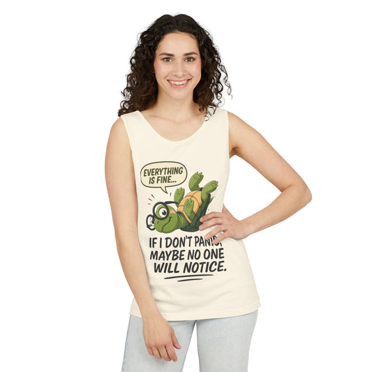 Funny Turtle Womens Tank Top, Everything is Fine, Womens Summer Apparel, Relaxed Fit, Pool Party, Beachwear, Humorous Gift