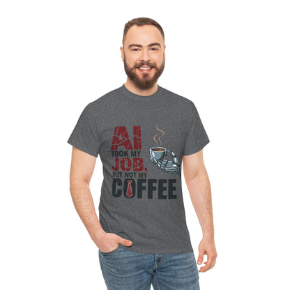 Men's AI Coffee T-Shirt, Funny Robot Humor Graphic Tee, Geek Job Joke Shirt for Him, Men's Heavy Cotton Tee, Sarcastic Work Shirt