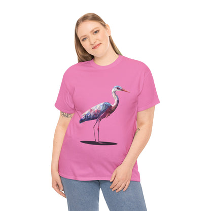 Geometric Heron T-Shirt, Colorful Polygon Bird Graphic, Nature Lover Unisex Heavy Cotton Tee, Geometric Crane Tee, Bird Lovers Gift