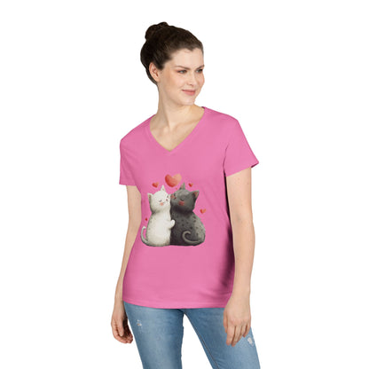 Cute Cat Love V-Neck T-Shirt, Animal Lover Gift, Valentine's Day Shirt, Cat Mom Gift, Cute Graphic Tee