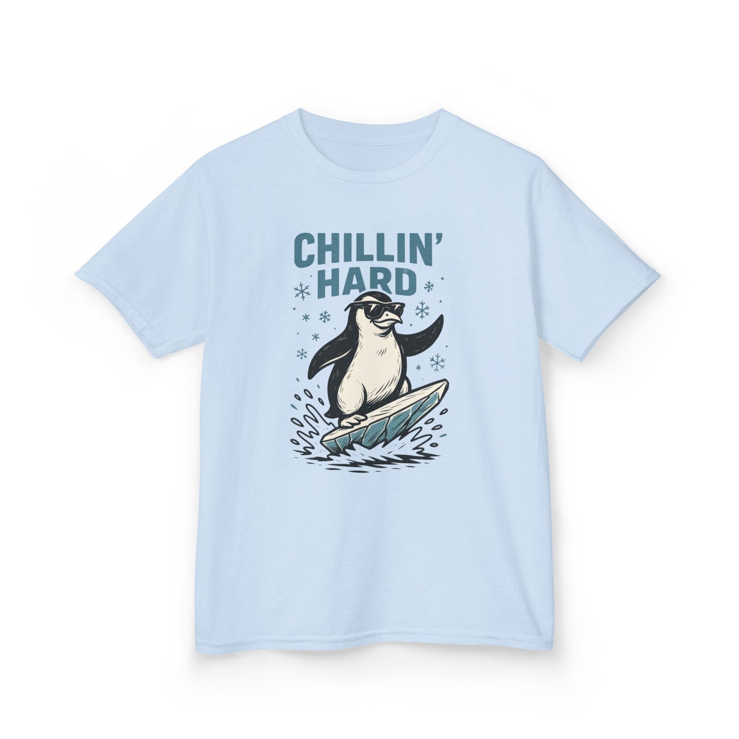 Kids Heavy Cotton™ Tee, Kids Chillin Hard Penguin T-Shirt, Funny Cool Animal Graphic Tee for Children