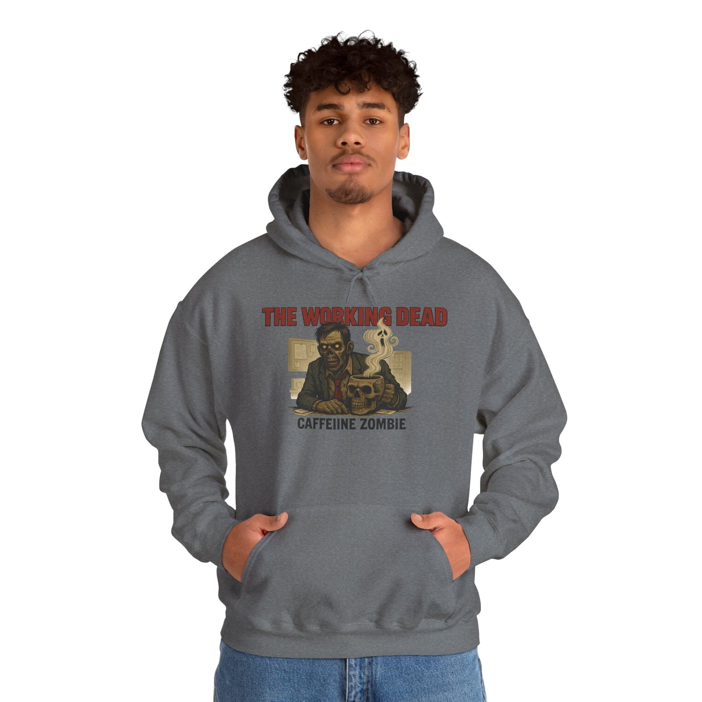 The Working Dead Men's Zombie Hoodie, Funny Office Meeting Sweatshirt, Halloween Zombie Top, Coffee Zombie Hoodie, Halloween Work Top