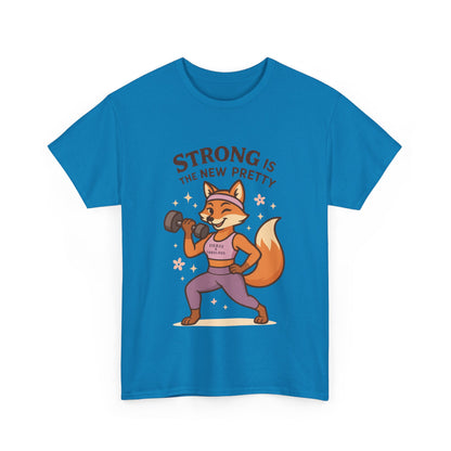 Strong is the New Pretty Tee, Inspirational T-Shirt, Fitness Apparel, Gift for Her, Motivational Top, Cute Fox Design, Womens Gym T-Shirt