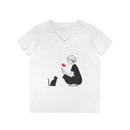 Cat Lover's V-Neck T-Shirt - Cute Graphic Tee for Pet Owners, Gifts for Cat Lovers, Animal Lover Apparel, Valentine's Day, Cat Love