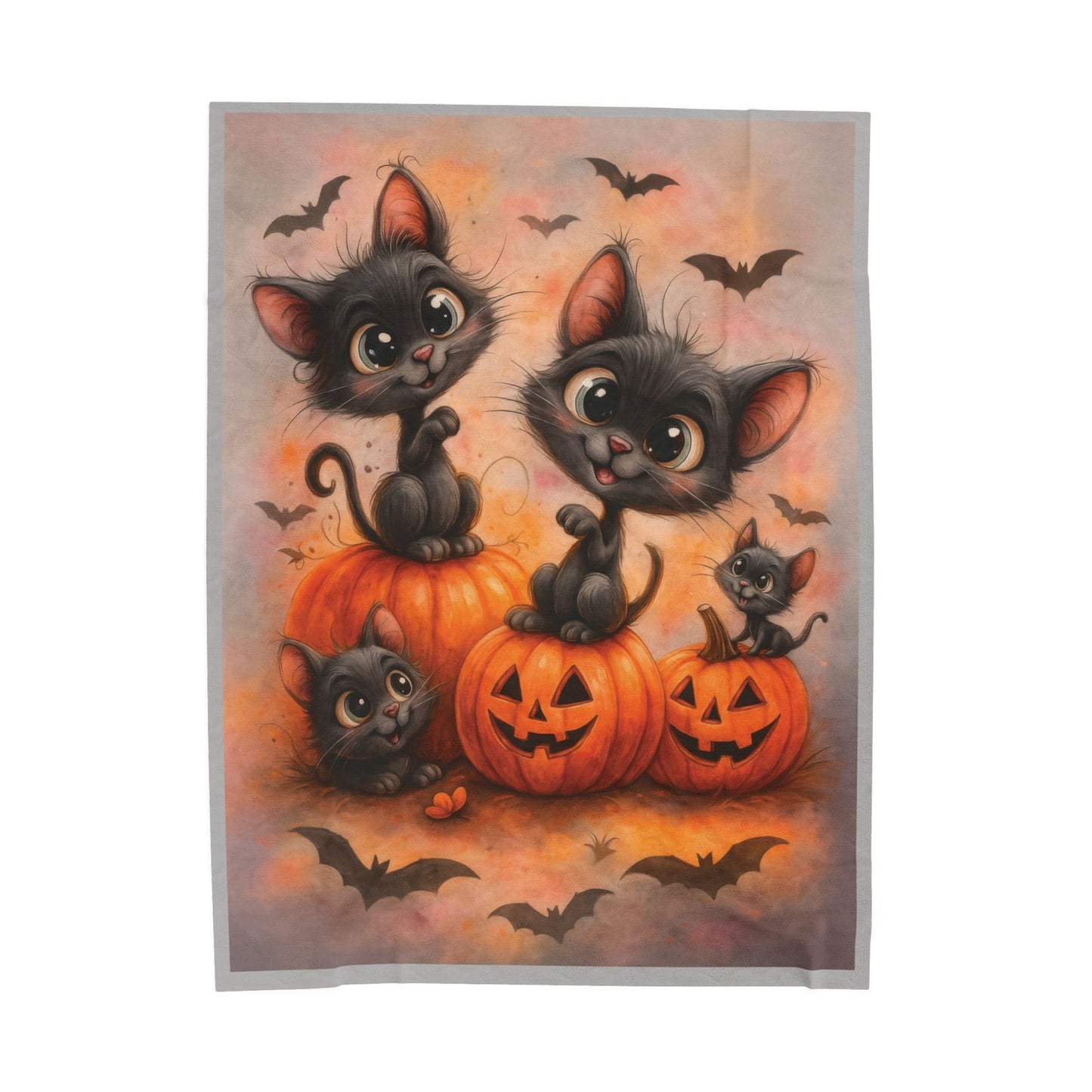 Cute Black Cats and Pumpkins Halloween Velveteen Plush Blanket, Cozy Fall Throw, Soft Cat Lover Gift, Kawaii Halloween Decor