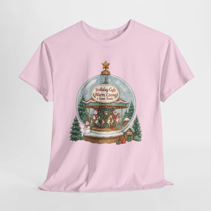 Holiday Café Christmas T-Shirt for Women, Warm Cocoa  Carousel Tee