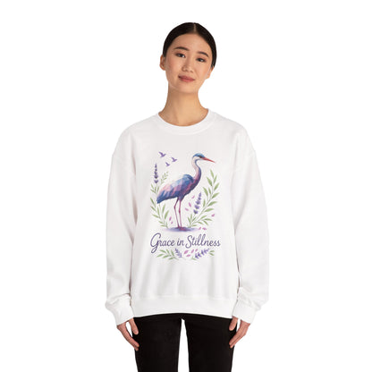 Polygonal Heron Graphic Sweatshirt, Women's Artistic Bird Crewneck, Nature-Inspired Minimalist Design, Geometric Crane, Bird Lovers Gift