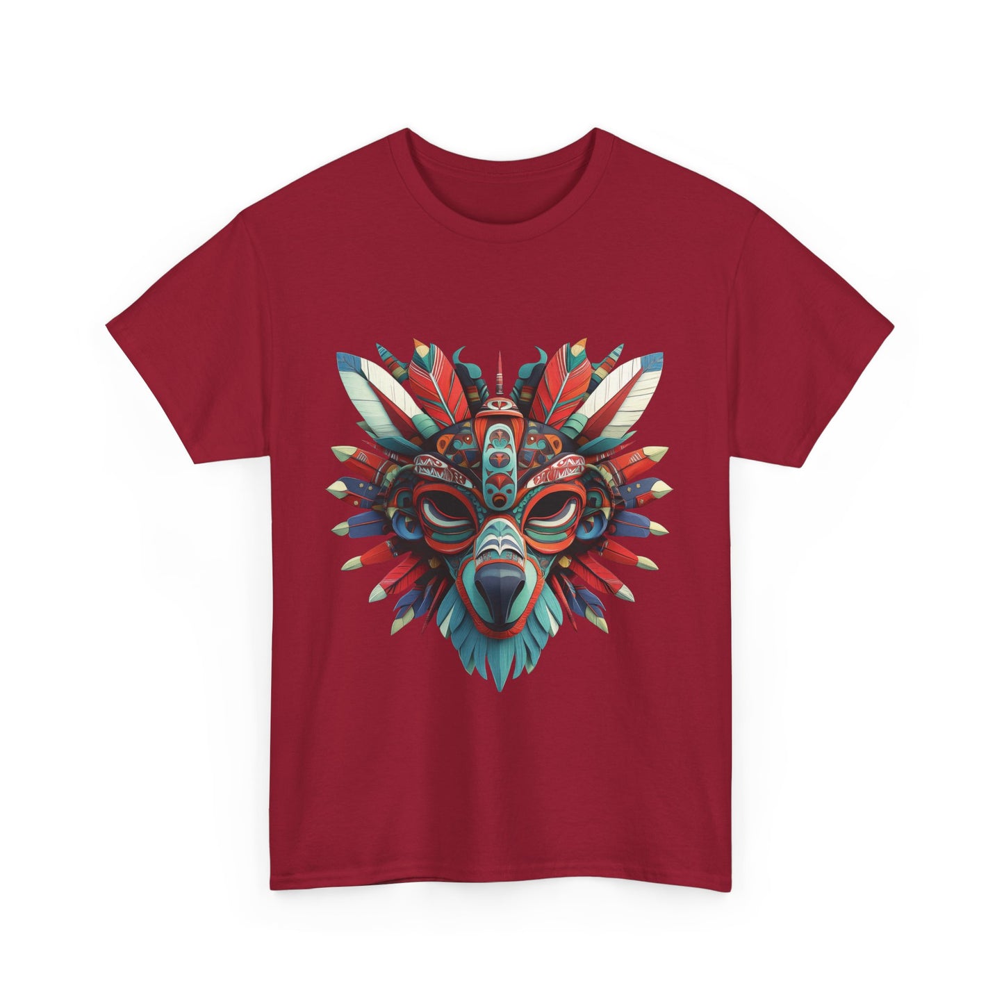 Tribal Wolf Mask T-Shirt, Colorful Native Spirit Animal Tee, Unisex Heavy Cotton Graphic Shirt, Boho Ethnic Festival Top,Gift for Art Lovers