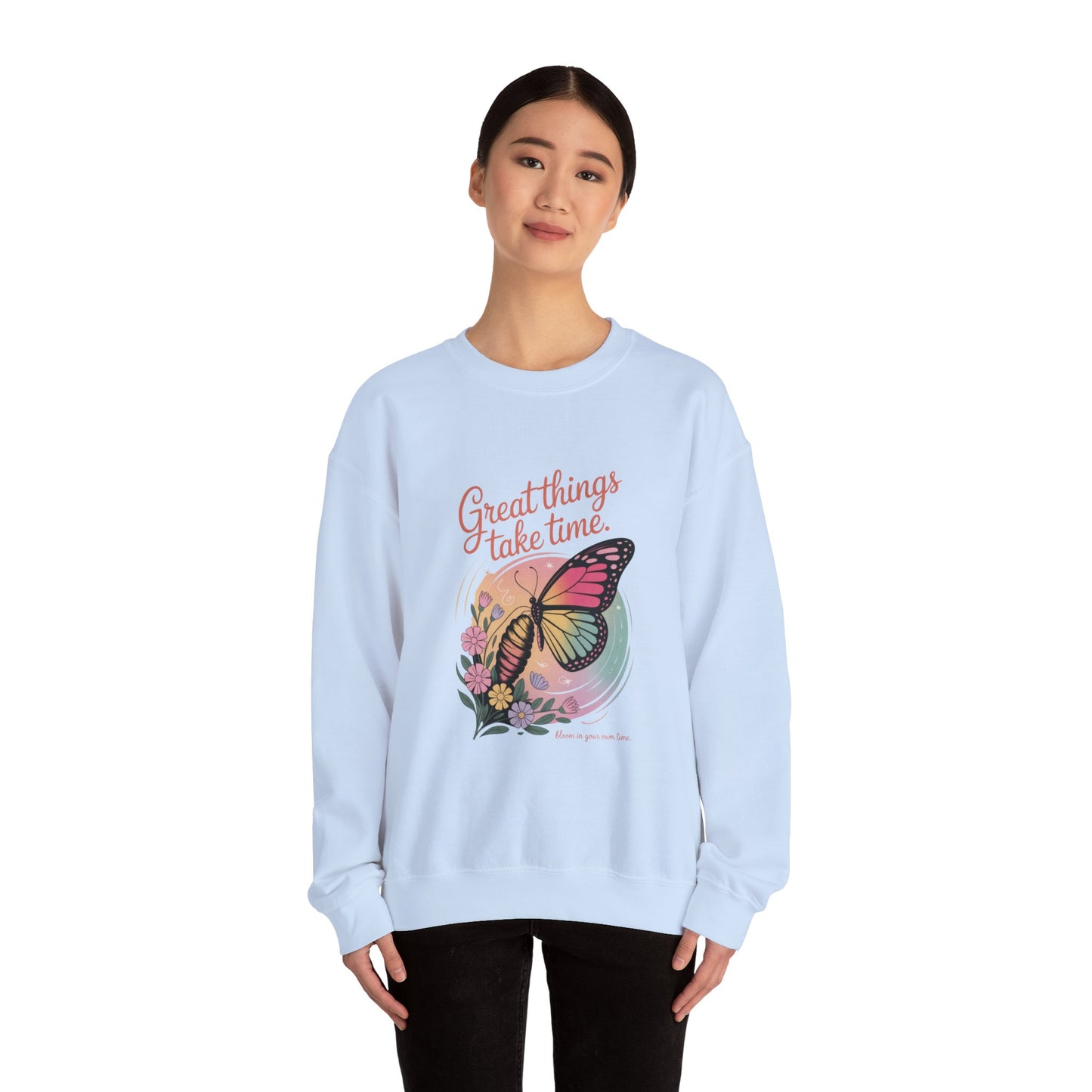 Inspirational Butterfly Sweatshirt - Great Things Take Time, Cozy Unisex Crewneck, Perfect Gift for Nature Lovers, Relaxed Style, [...]