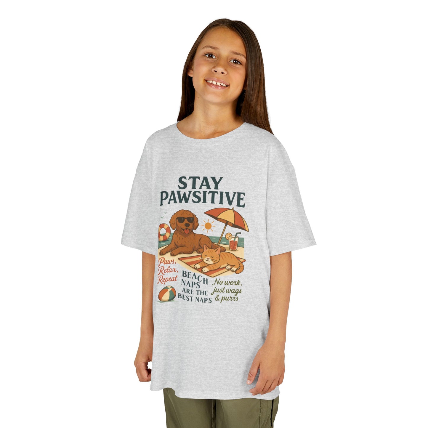 Kids Beach Vibes Tee - Stay Pawsitive, Summer Fun Shirt, Dog Lover Gift, Vacation Outfit, Beach Day Apparel