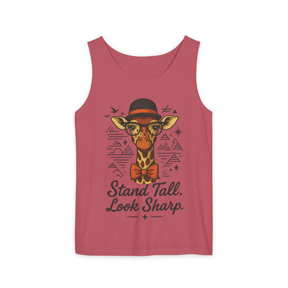 Giraffe Inspirational Tank Top, Stand Tall Look Sharp Shirt, Unisex Summer Apparel, Cute Animal Gift, Zoo Lover's Fashion