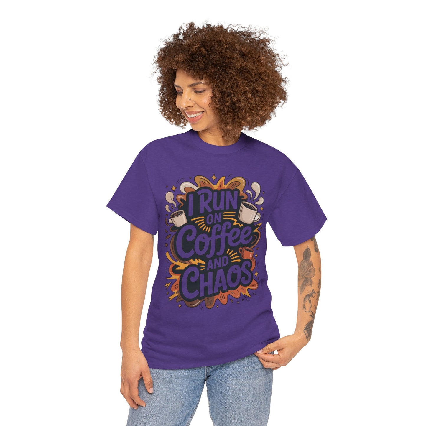Run on Coffee and Chaos Tee, Unisex Cotton T-Shirt, Coffee Lover Gift, Casual Wear, Perfect for Relaxing Days