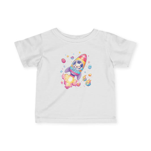 Easter Astronaut Bunny Infant Tee - Cute Rocket Bunny and Eggs Design, Fun Space Baby Shirt for 6-24 Months, Spring Holiday Outfit