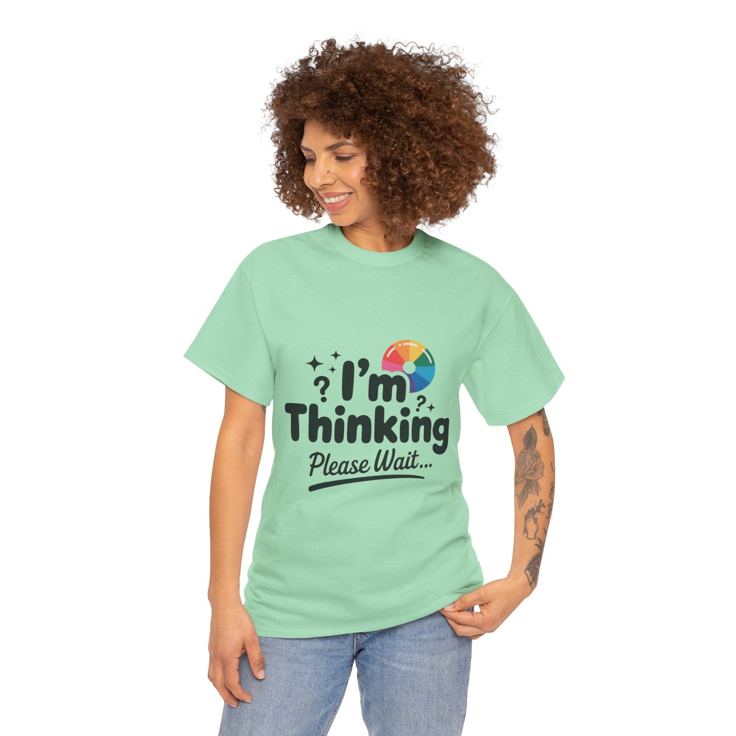 Funny - Im Thinking Please Wait - T-Shirt for Women, Cute Geeky Gift for Introverts, Programmers, Designers, Fun Humor Shirt
