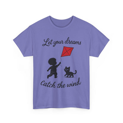 Cute Kid and Cat Design T-Shirt, Playful Gift for Cat Lovers, Summer Style, Cat Lover T-Shirt, Gift for Cat Owners, Women's Cotton T-Shirt