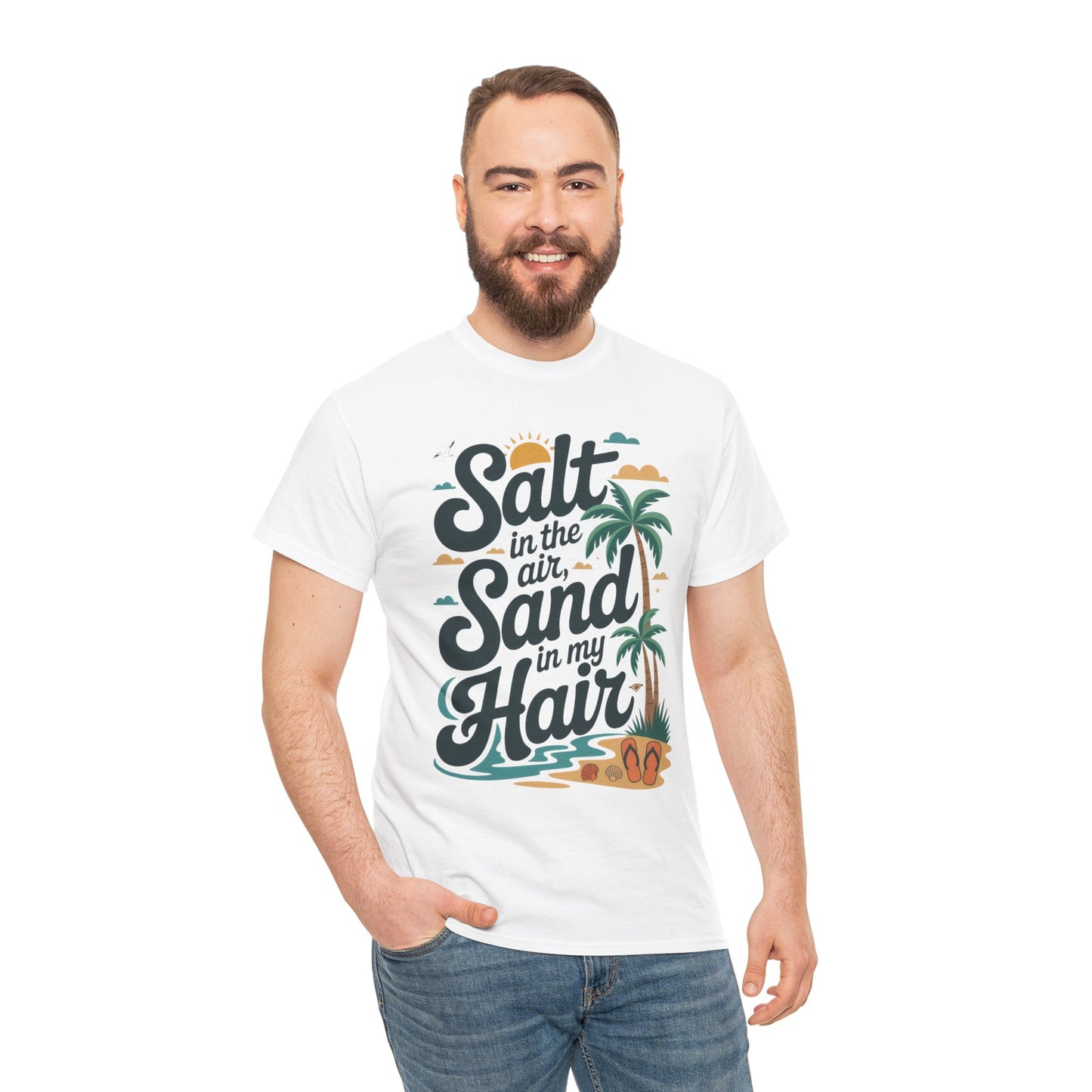 Salt in the Air Sand in My Hair Shirt, Beach Summer Vibes Graphic T-Shirt, Tropical Ocean Palm Design, Ocean-Themed Shirt, Gift Beach Lovers