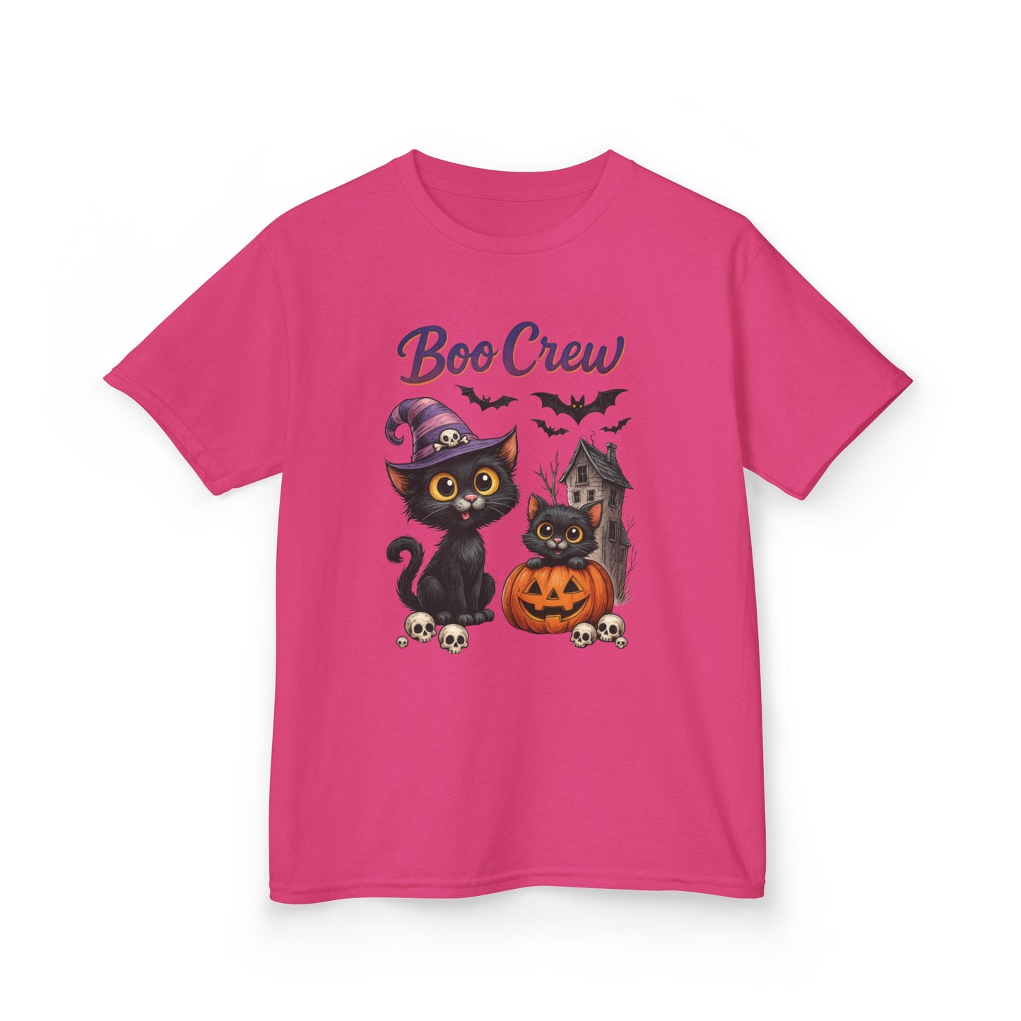 Boo Crew Kids Halloween T-Shirt, Cute Black Cats Pumpkin Design, Fun Spooky Shirt for Girls Boys