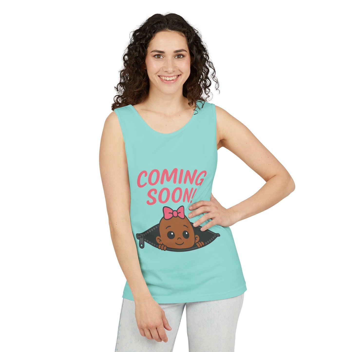 Coming Soon Maternity  Tank Top, Cute Baby Girl Pregnancy Announcement Shirt, Expecting Mom Gift, Gender Reveal Tank, Baby Shower Gift