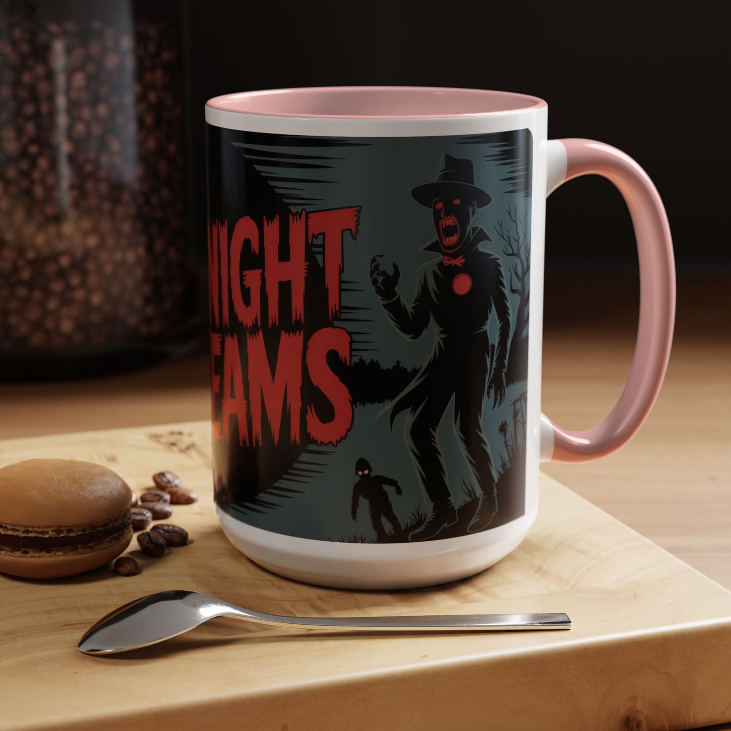 Midnight Screams Mug, Retro Horror Movie Poster Coffee Cup, Gothic Halloween Gift for Horror Lovers, Accent Coffee Mug (11, 15oz)