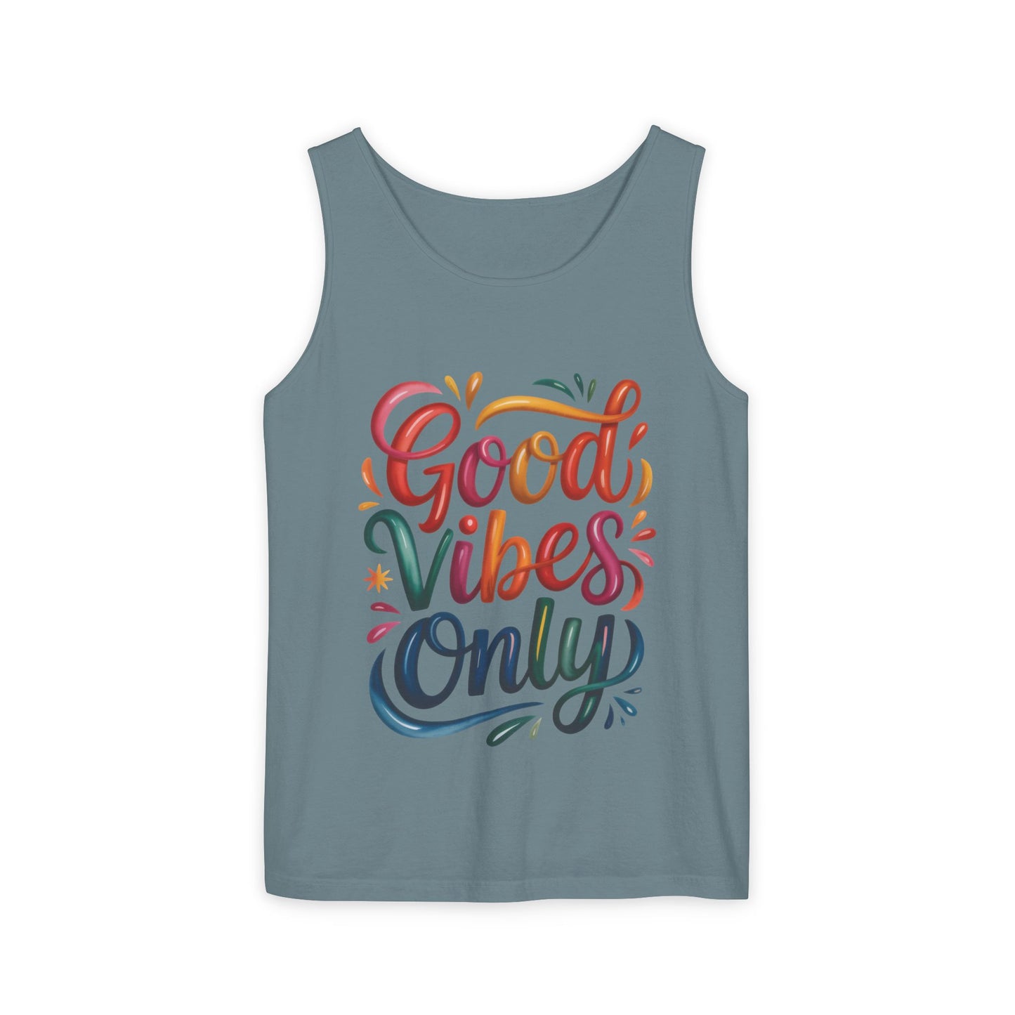 Good Vibes Only Unisex Garment-Dyed Tank Top, Summer Casual Wear, Festival Outfit, Beach Day Tee, Gift for Friends, Positive Vibes Apparel