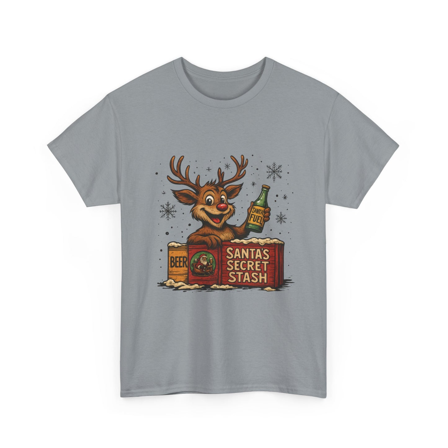 Men's Funny Christmas T-Shirt, Santa's Secret Stash Reindeer Tee