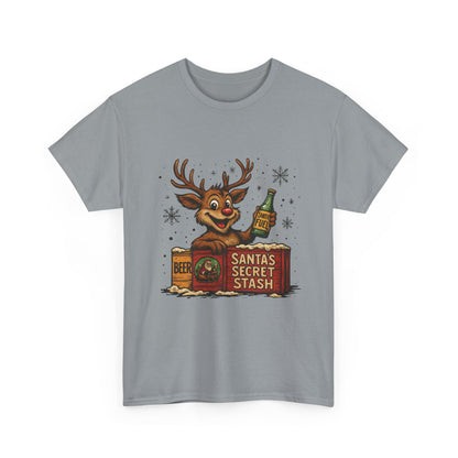 Men's Funny Christmas T-Shirt, Santa's Secret Stash Reindeer Tee