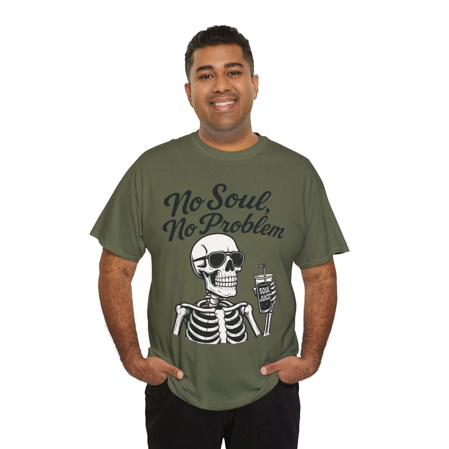 No Soul No Problem Skeleton T-Shirt for Men, Funny Gothic Skull Tee, Cool Spooky Halloween Shirt, Dark Humor Skeleton Graphic Top