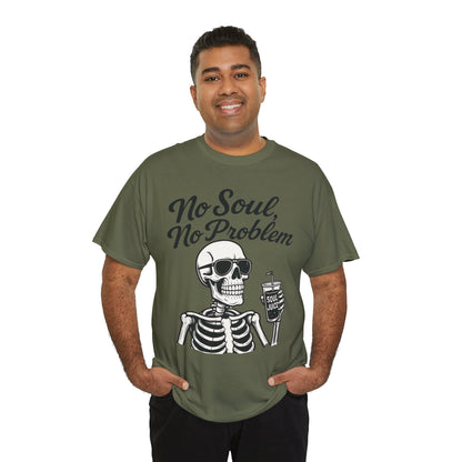 No Soul No Problem Skeleton T-Shirt for Men, Funny Gothic Skull Tee, Cool Spooky Halloween Shirt, Dark Humor Skeleton Graphic Top